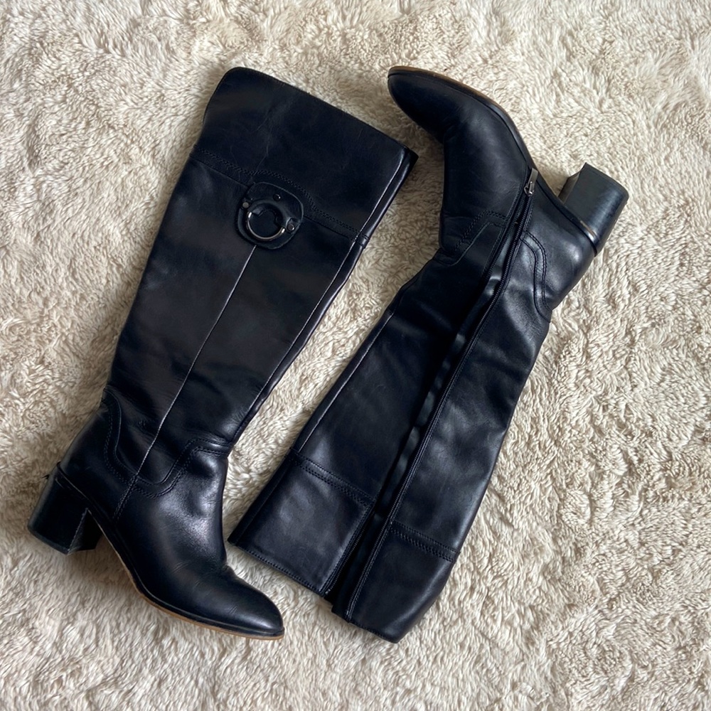 🌟 Franco Sarto Beckford knee high black leather heeled boots